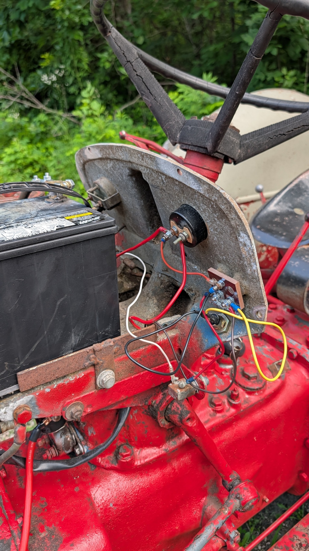 New tractor wiring at the steering column with ammeter and terminal block
