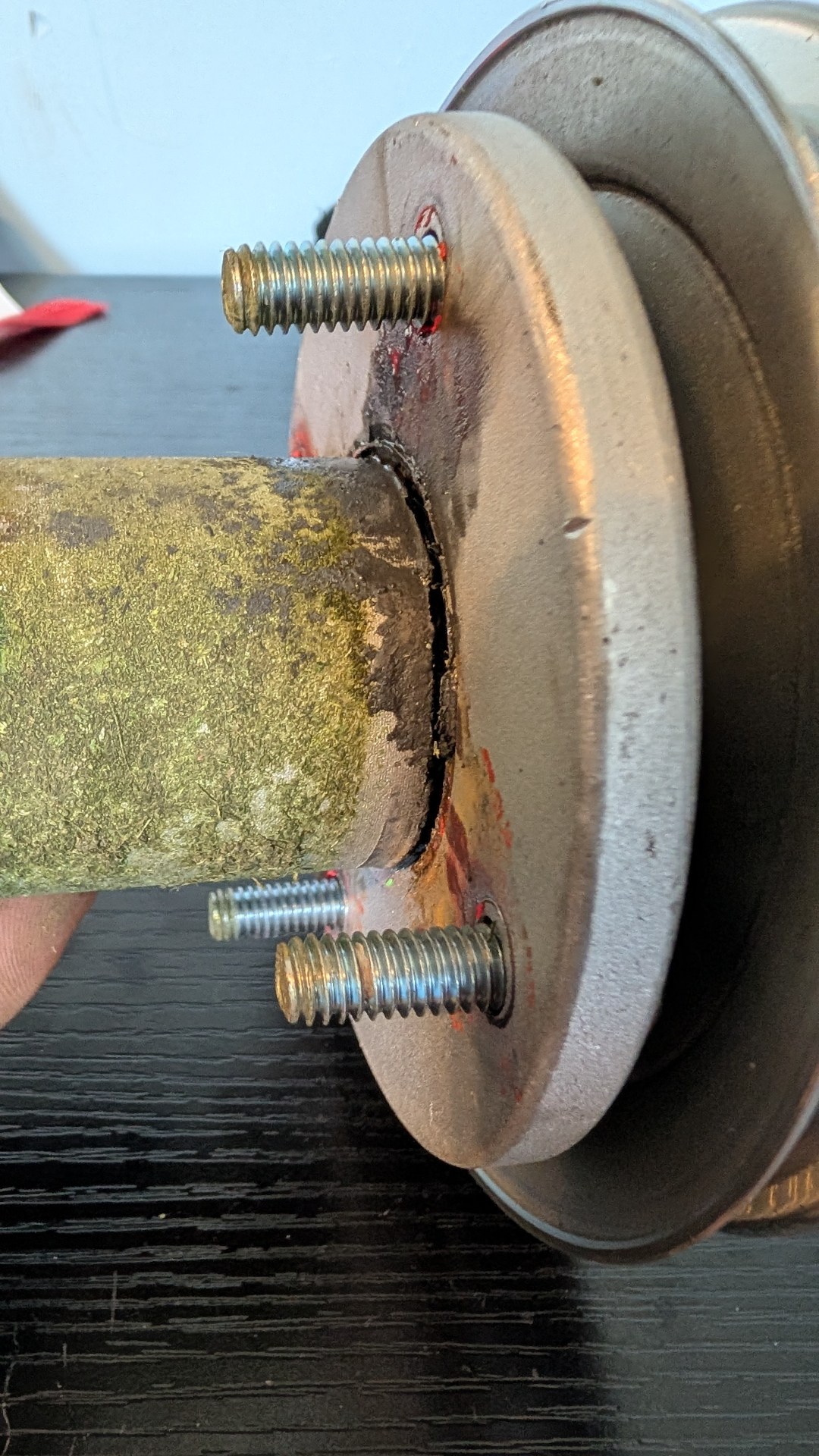 Cracked mower spindle pulley housing