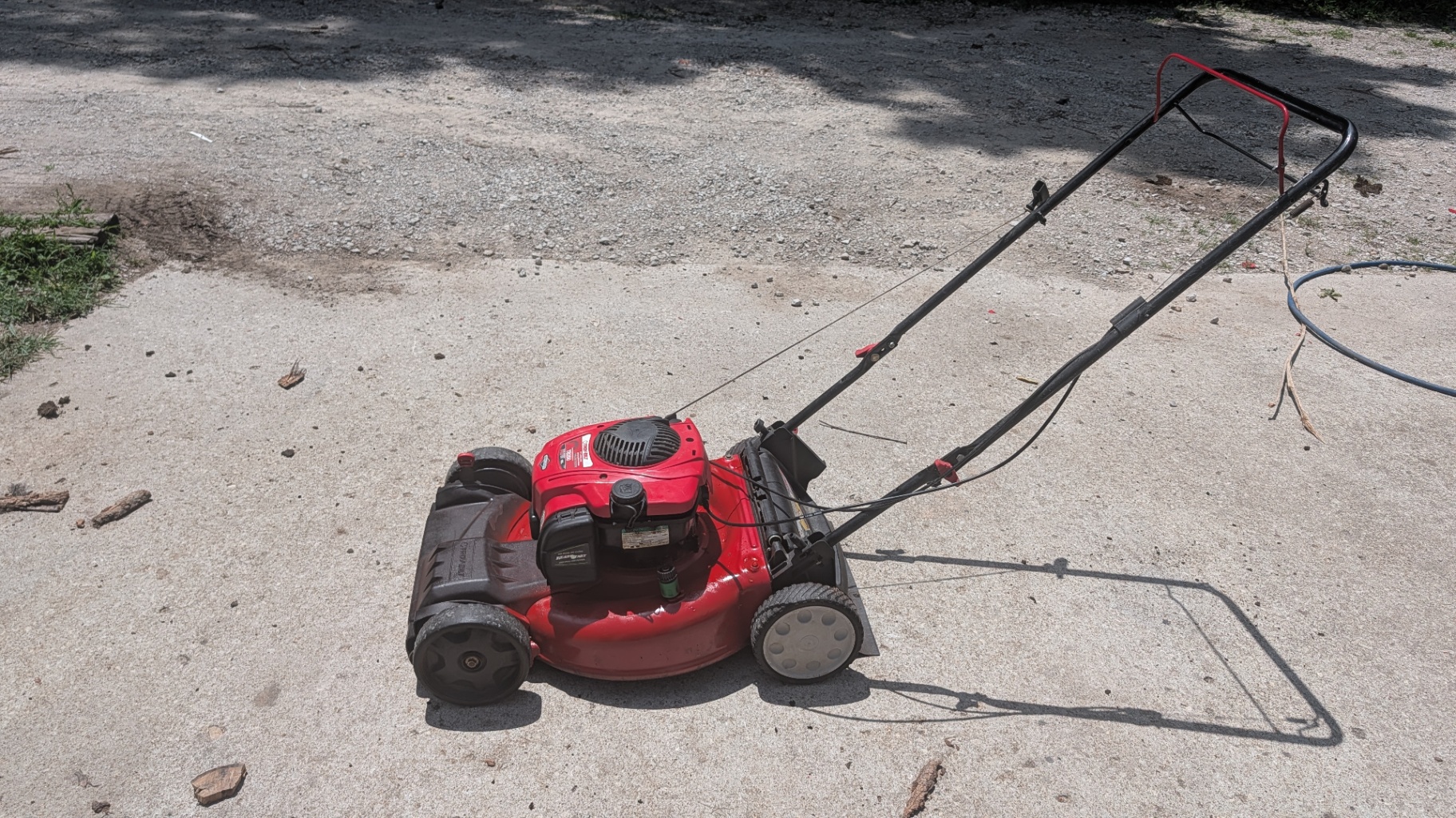 Troy-Bilt TB200 self-propelled push mower on the drive