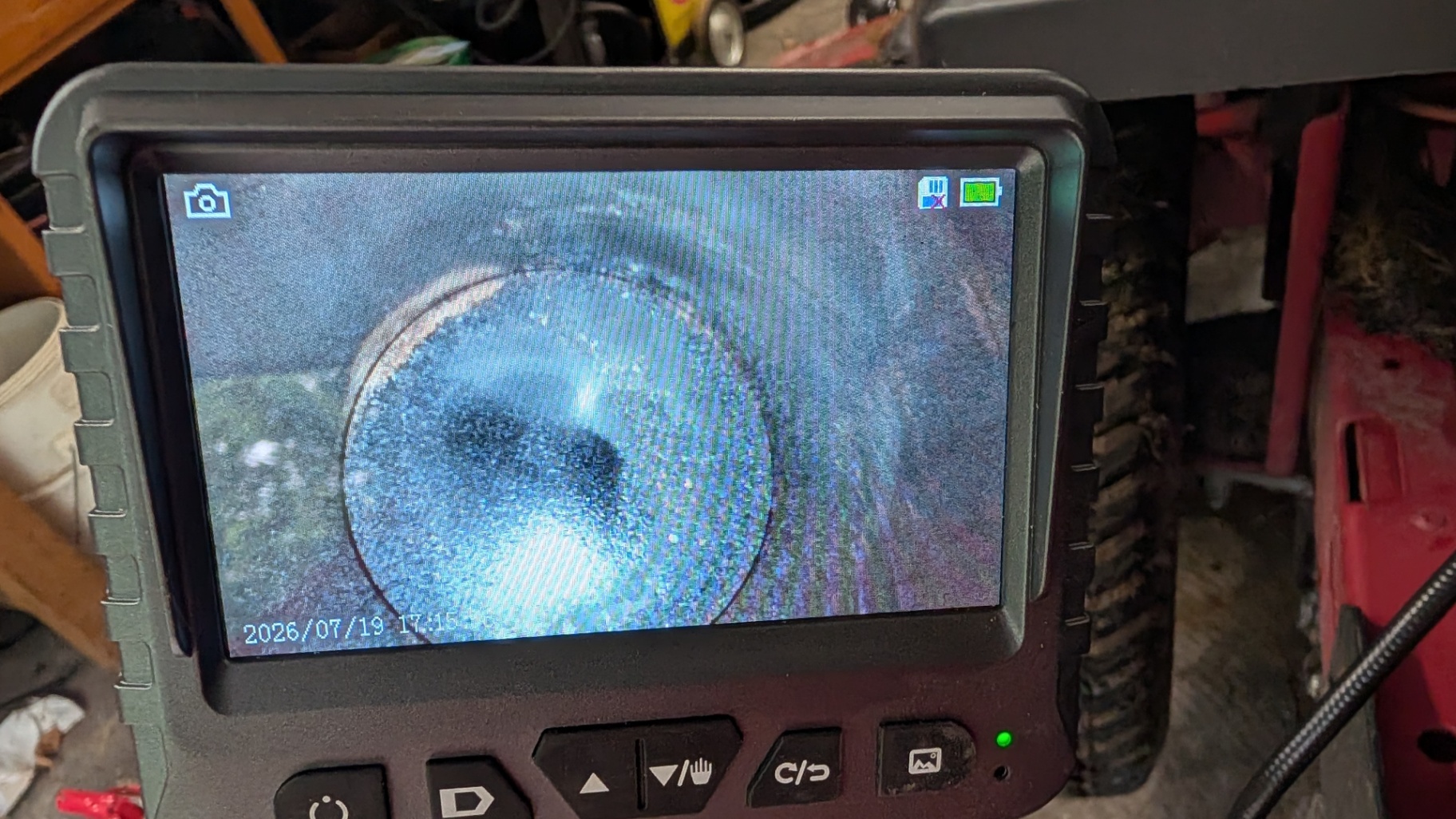 Borescope camera view inside an engine cylinder